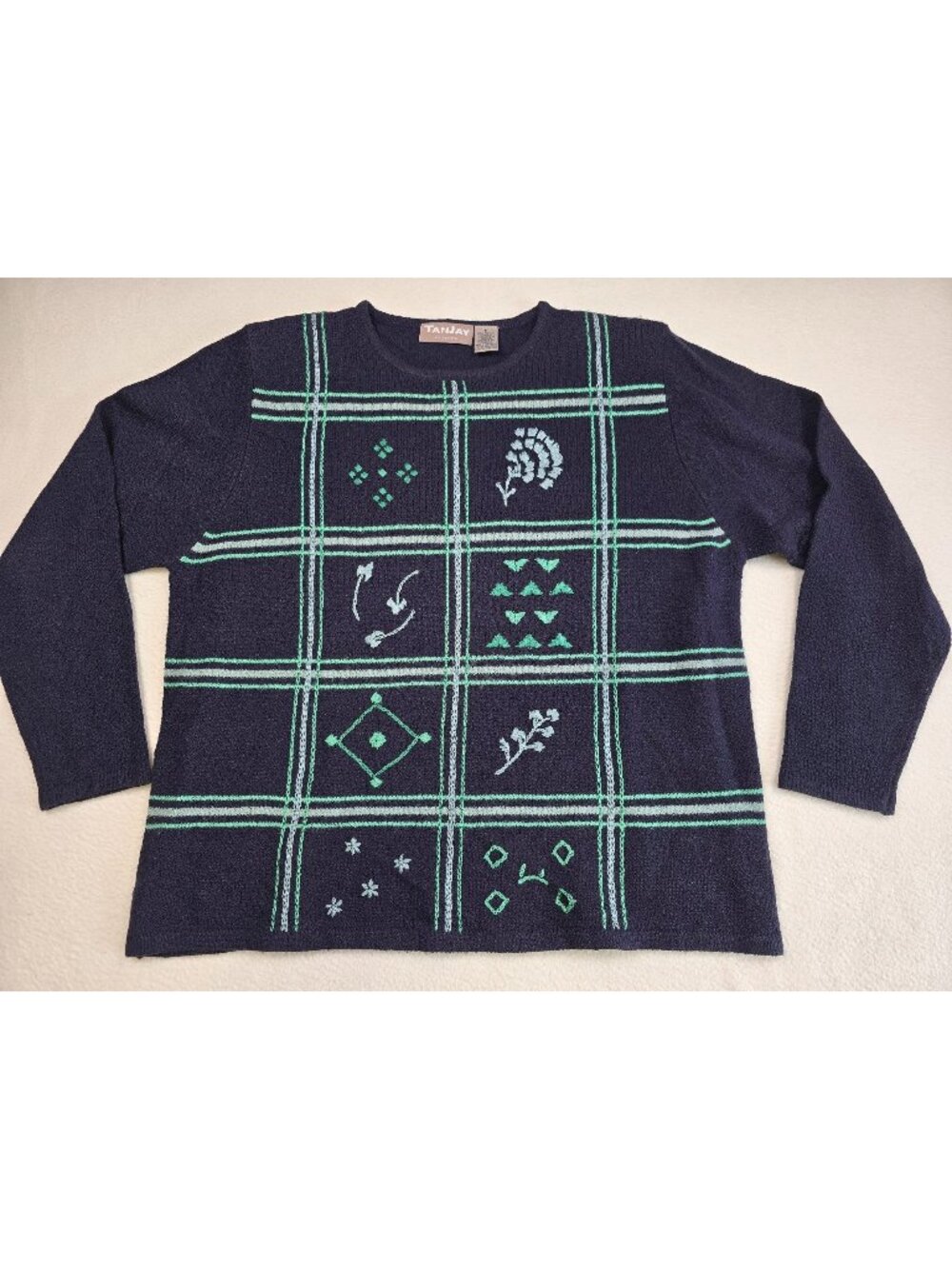 Tanjay Petites Womens Medium Navy & Green Sweater